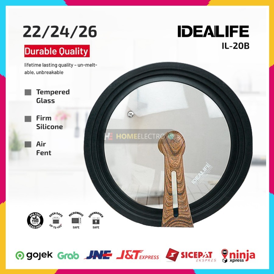IDEALIFE IL-20B Tutup Panci Kaca Multi Size 22 24 26 cm Glass Lid