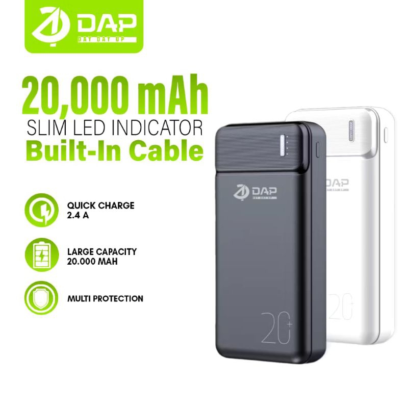 Power bank DAP model  D P130 kapasitas 20000MAh  COLOKAN MICRO SAMA TIPE C/LED Battery Indicator Pow
