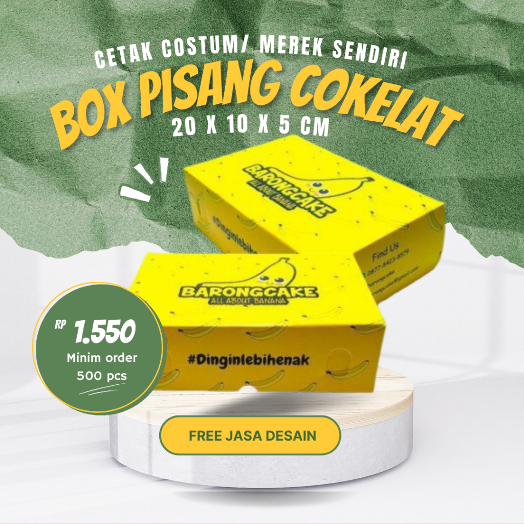 

(MINIM ORDER 500 LEMBAR) BOX PISANG KEJU PISANG COKLAT DUPLEX 250GR DESAIN COSTUM UKURAN 20x10x5