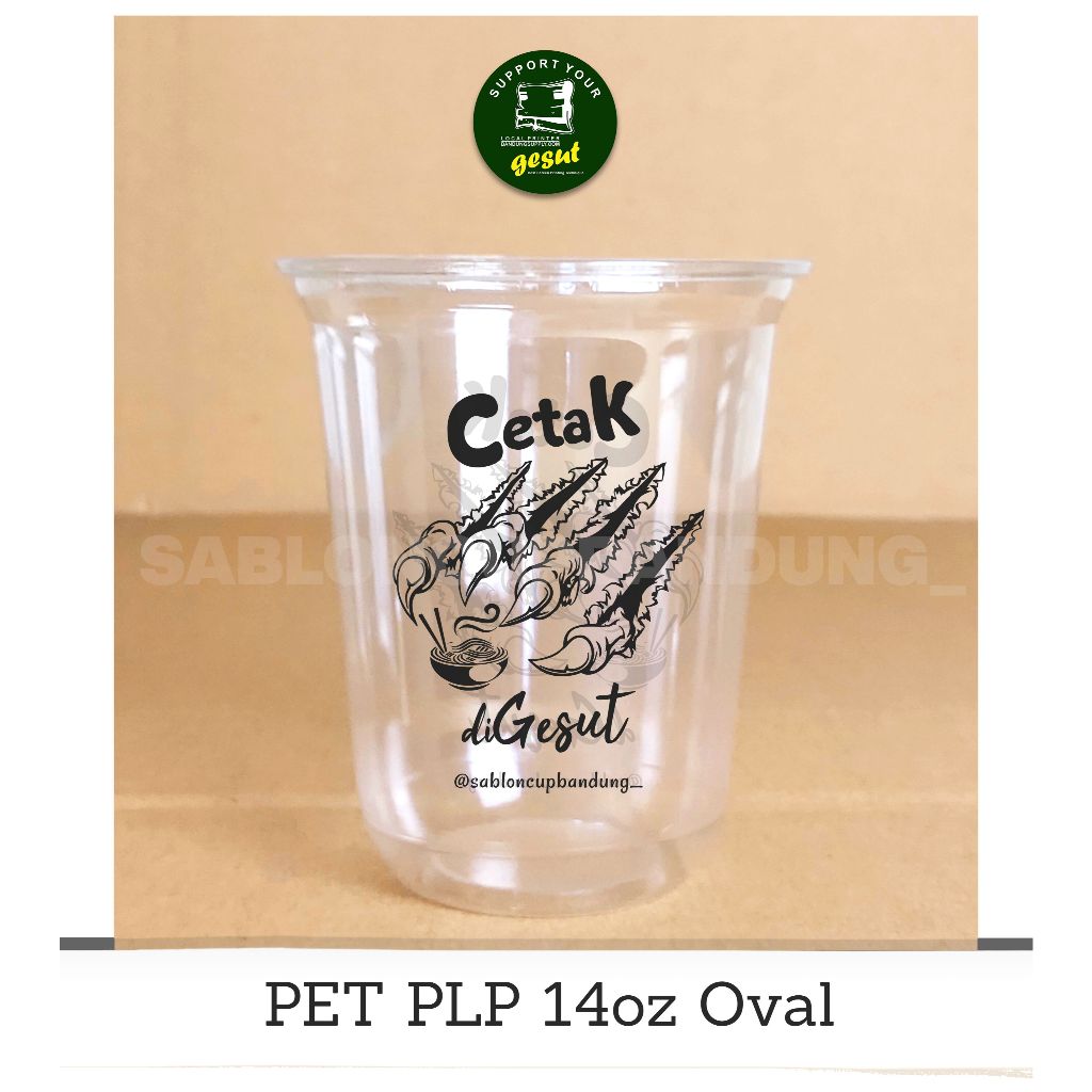 Sablon PET 14OZ Cup Oval + LID (TUTUP) Sablon Plastik Cup Murah Sablon Cup Minuman
