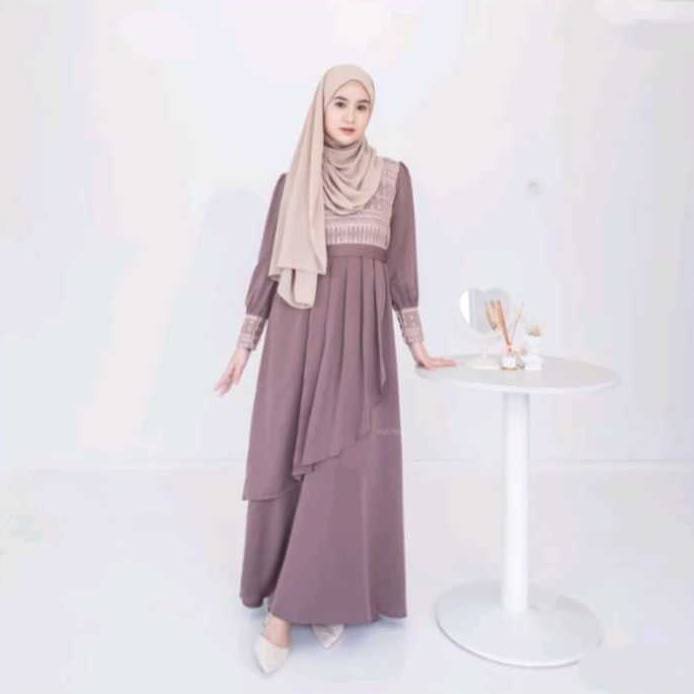 Gamis dress wanita muslimah Shela Maxy Dress Bahan Crinkle Airflow Variasi Brukat Malika
