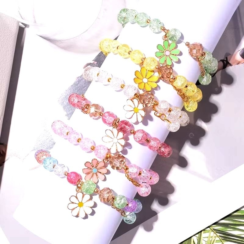 Gelang Bunga Daisy Manik-Manik Kristal Rumbai Korea