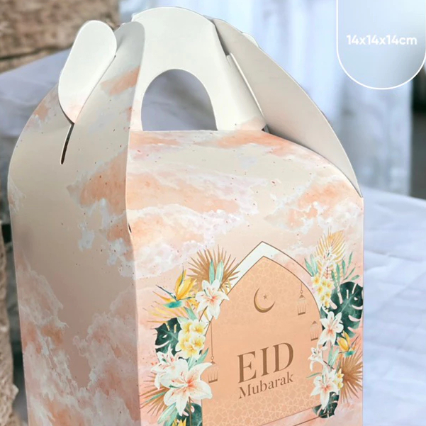 

(5pcs) gable box kemasan makanan edi mubarak blush pembungkus kemasan ukuran 14x14x14cm