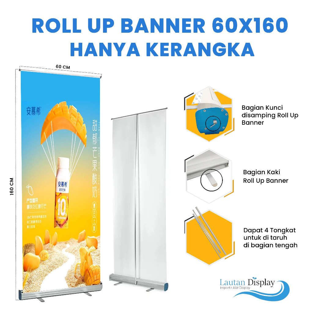 Standing Roll Up Banner 60x160 Cm Aluminium Stand Tempat Berdiri Penyangga Spanduk Berdiri Tiang 80x