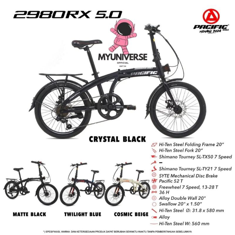 SEPEDA LIPAT PACIFIC 2980 RX 5.0 BONCENGAN UKURAN 20 INCH REM CAKRAM SHIMANO 7 SPEED MURAH