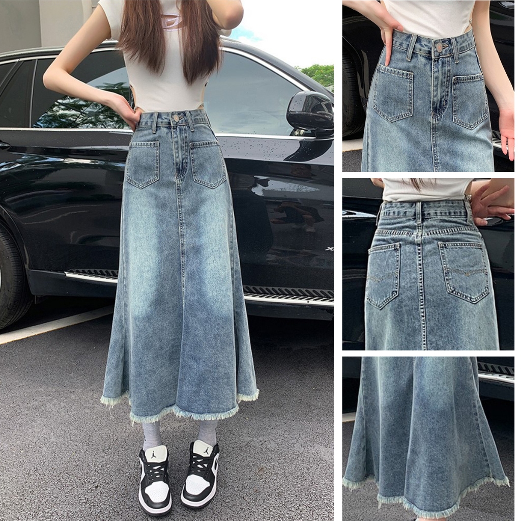 Rok Jumbo rok vintage rok jeans panjang rok plisket rok payung rok korean style high waist rok 7/8 r