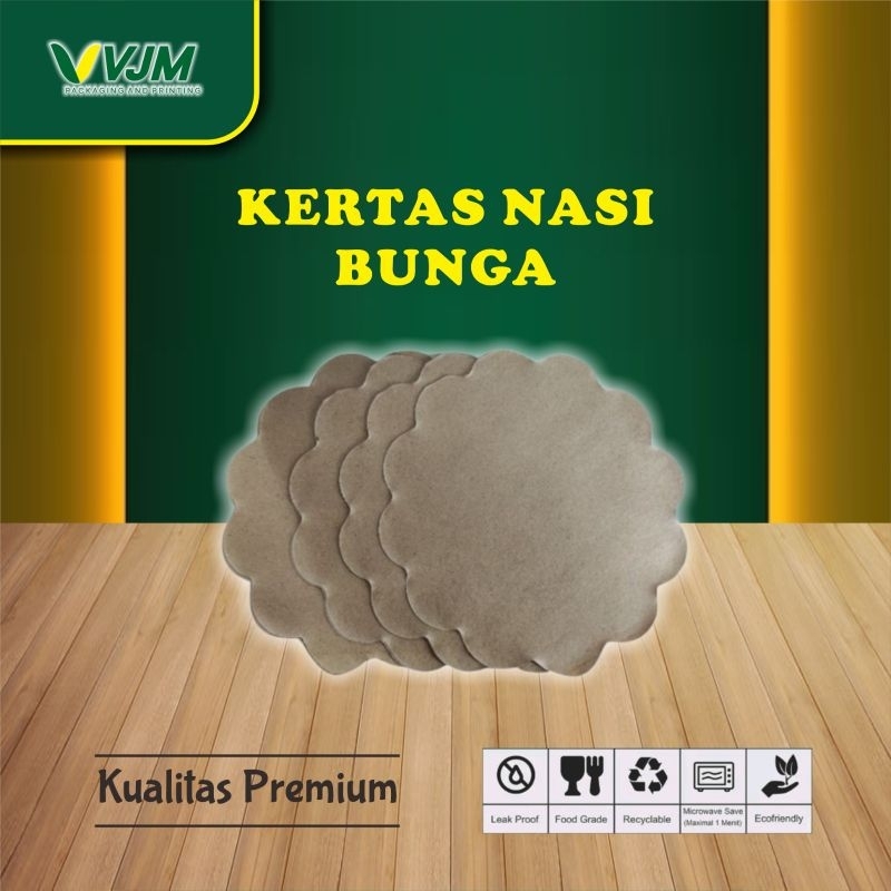 ISI 150 LEMBAR Kertas Nasi  Bentuk Bunga Alas Piring Warna Coklat Ukuran 25 cm Sekali Pakai