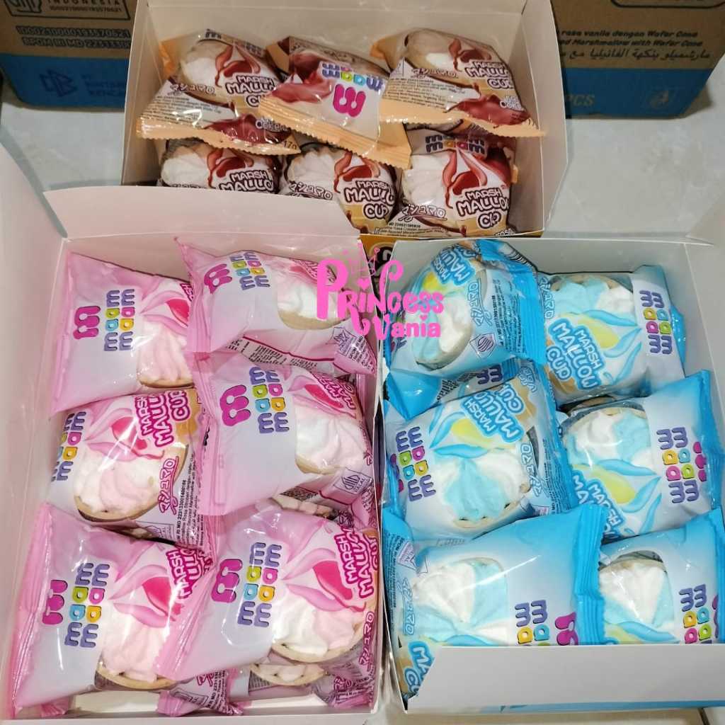 

Ay00! MAAM MAAM MARSHMALLOW CUP 17GR 1 BOX ISI 12 PCS BISA MIX RASA STRAWBERRY VANILLA CHOCOLATTE