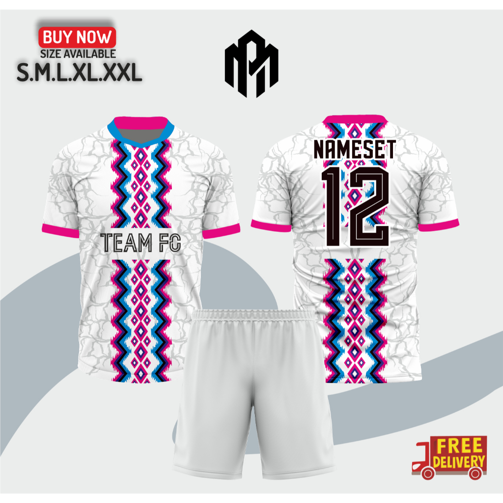 JERSEY?JERSI MOTIF BATIK PUTIH KOMBINASI MERAH BAJU JERSEY BOLA/FUTSAL/VOLLY GRATIS PASANG NAMA (BIS