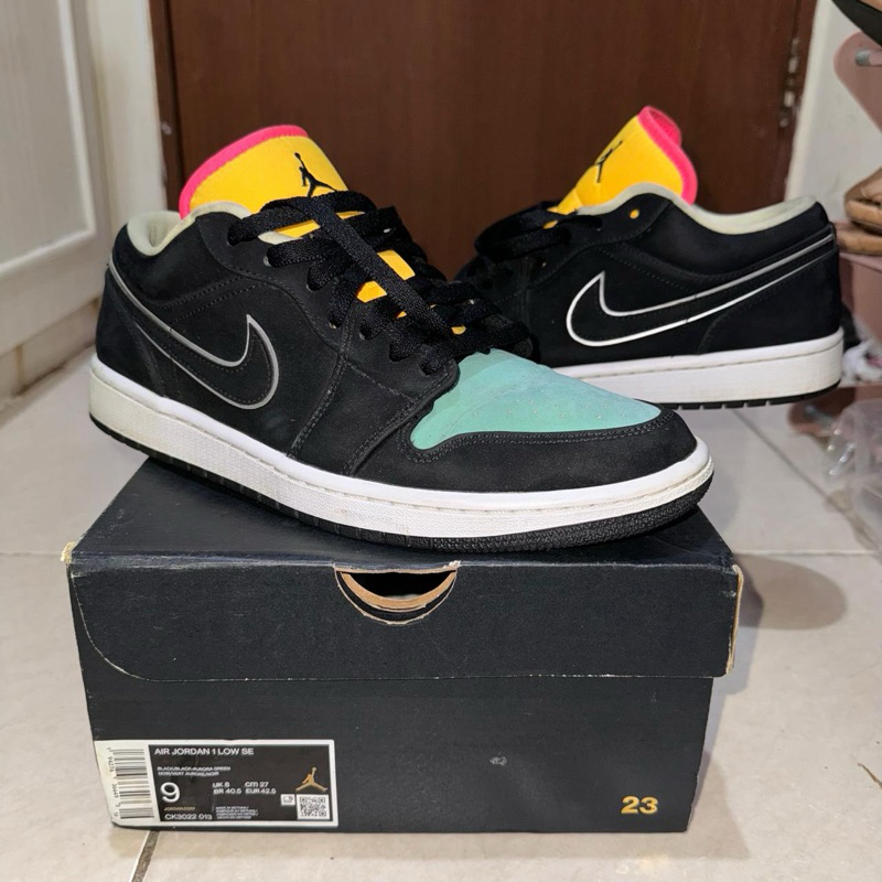 air jordan 1 low black aurora green laser orange