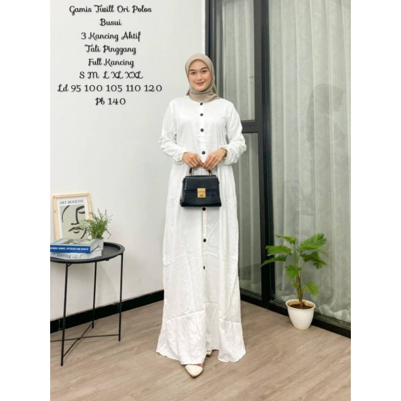 GAMIS TWILL ORI PUTIH POLOS GAMIS MODERN TERBARU