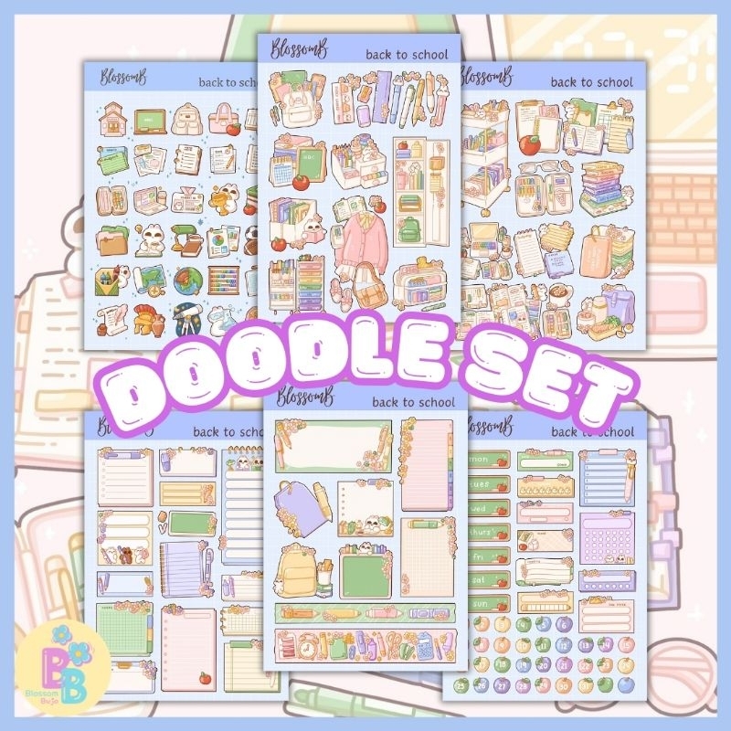 

BlossomB - back to school Hand drawing sticker sheet / waterproof sticker / sticker deco / sticker vinyl aesthetic / handmade sticker / sticker tumblr / stiker anti air / sticker buku journal / sticker HP laptop