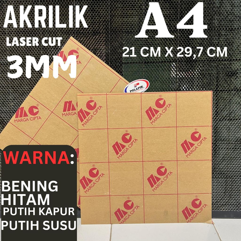 

Akrilik lembaran ukuran A4 tebal 3mm/ Akrilik A4 tebal 3mm Acrylic lembaran Marga Cipta cuting laser