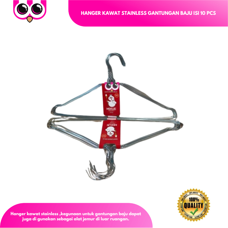 H1- Hanger Kawat Stainless Gantungan Baju Isi 10 Pcs Hanger Polos Original