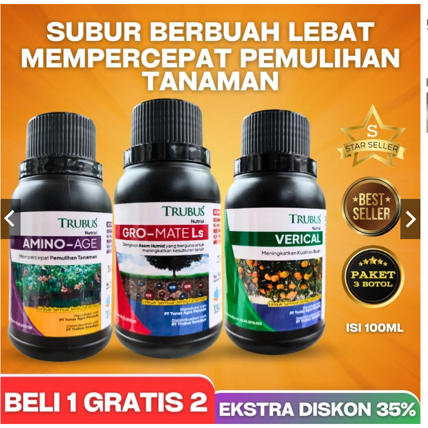 Pupuk organik cair Power V-gro Trubus 100 ml Paket 3 botol