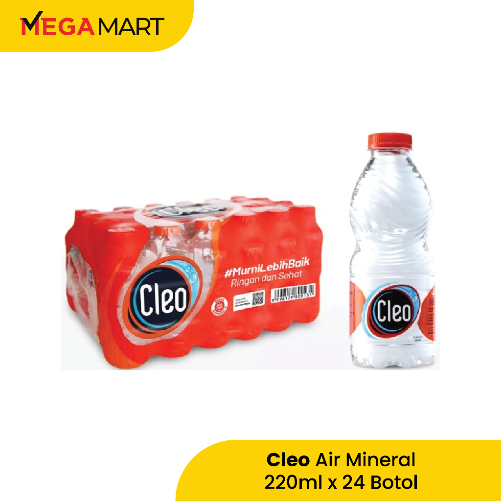 

Cleo Air Mineral 220ml x 24 BOTOL - Cleo Botol Kecil Air Minum Mineral Water - Cleo Smart 220ml (isi 24)