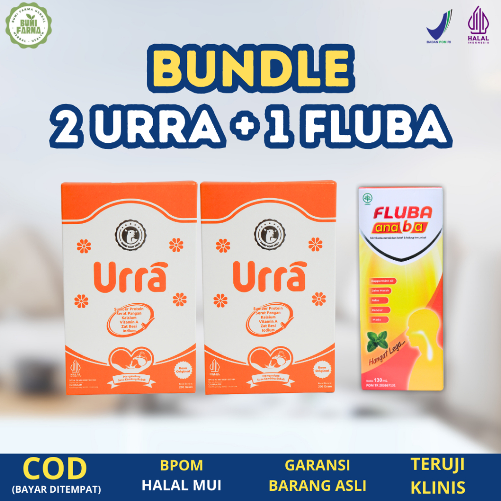 

PAKET BUNDLE Urra susu kambing saanen 2 box + Fluba anaba 1 botol - paket multivitamin untuk anak