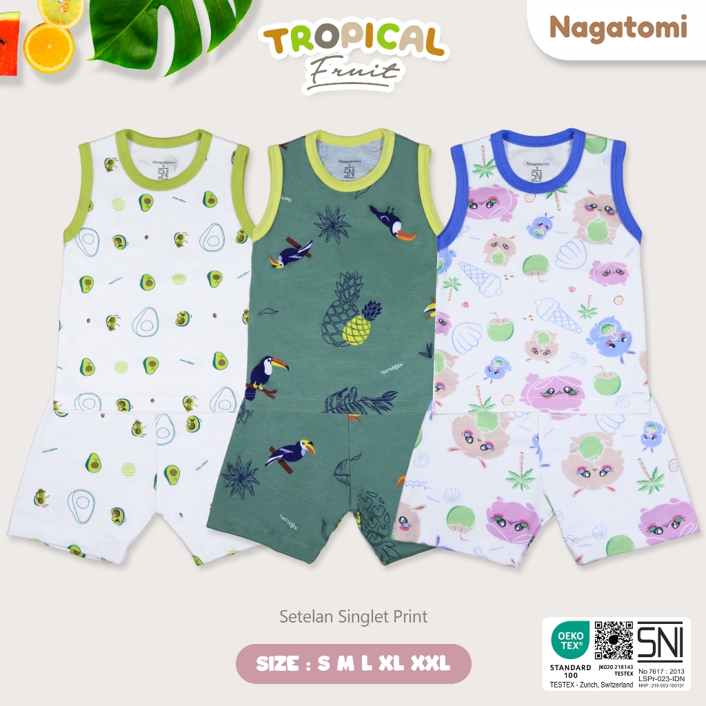 NAGATOMI - Setelan Baju Anak Kutung Celana Pendek Tropical Fruit
