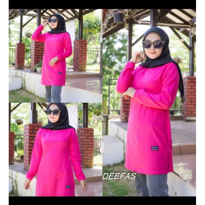 atasan wanita bahan katon kombate model tunik polos lengan panjang pake karet lengan panjang origina