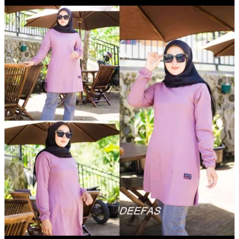 atasan wanita model thnik polos lengan panjang pake karet bahan catton kombate 20s