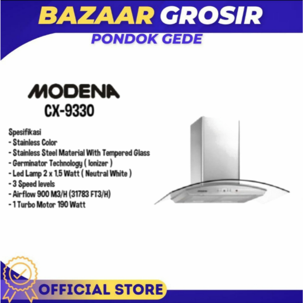 MODENA CX9330 COOKER HOOD CEROBONG CX 9330 PENGHISAP ASAP DAPUR CHIMNEY CX-9330 90CM