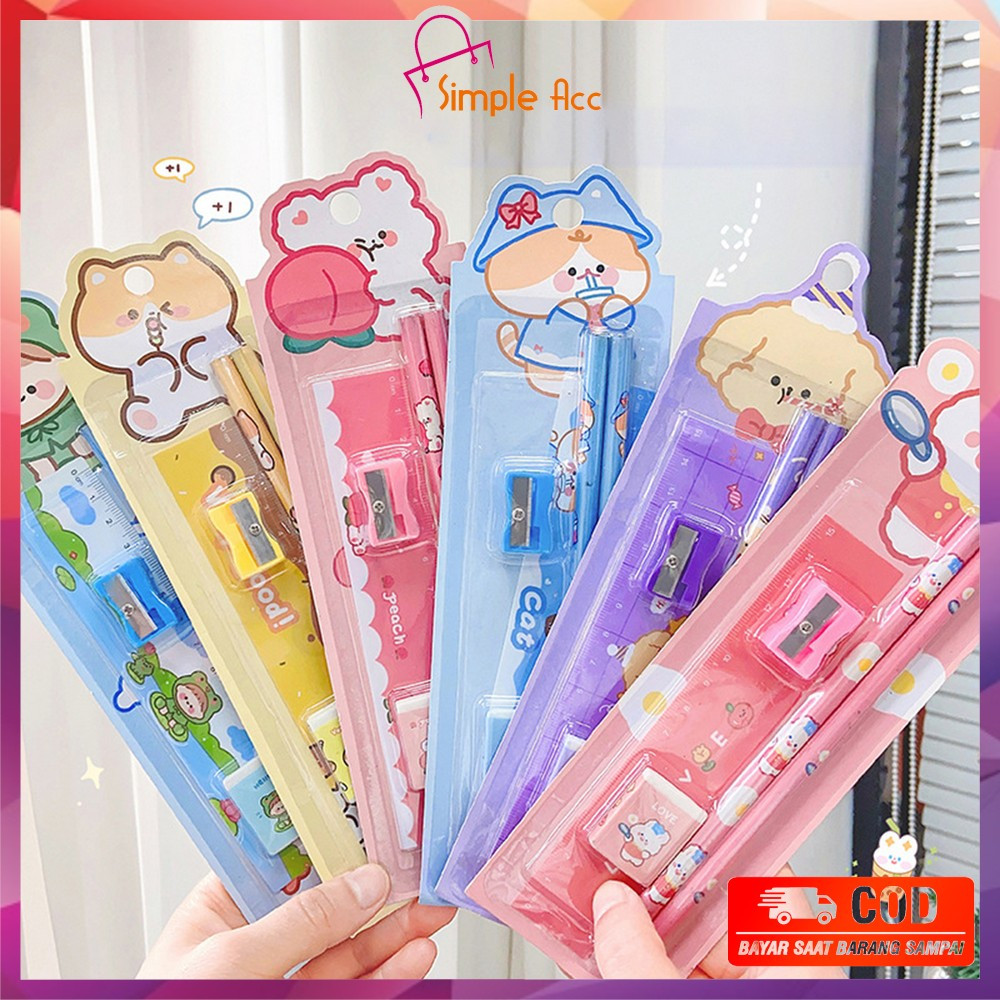 

DO-A71 Alat Tulis Set Stationery Sekolah Pensil Set Anak Karakter Kartun Lucu / Perlengkapan Sekolah Anak Penghapus Penggaris Pencil Set Import