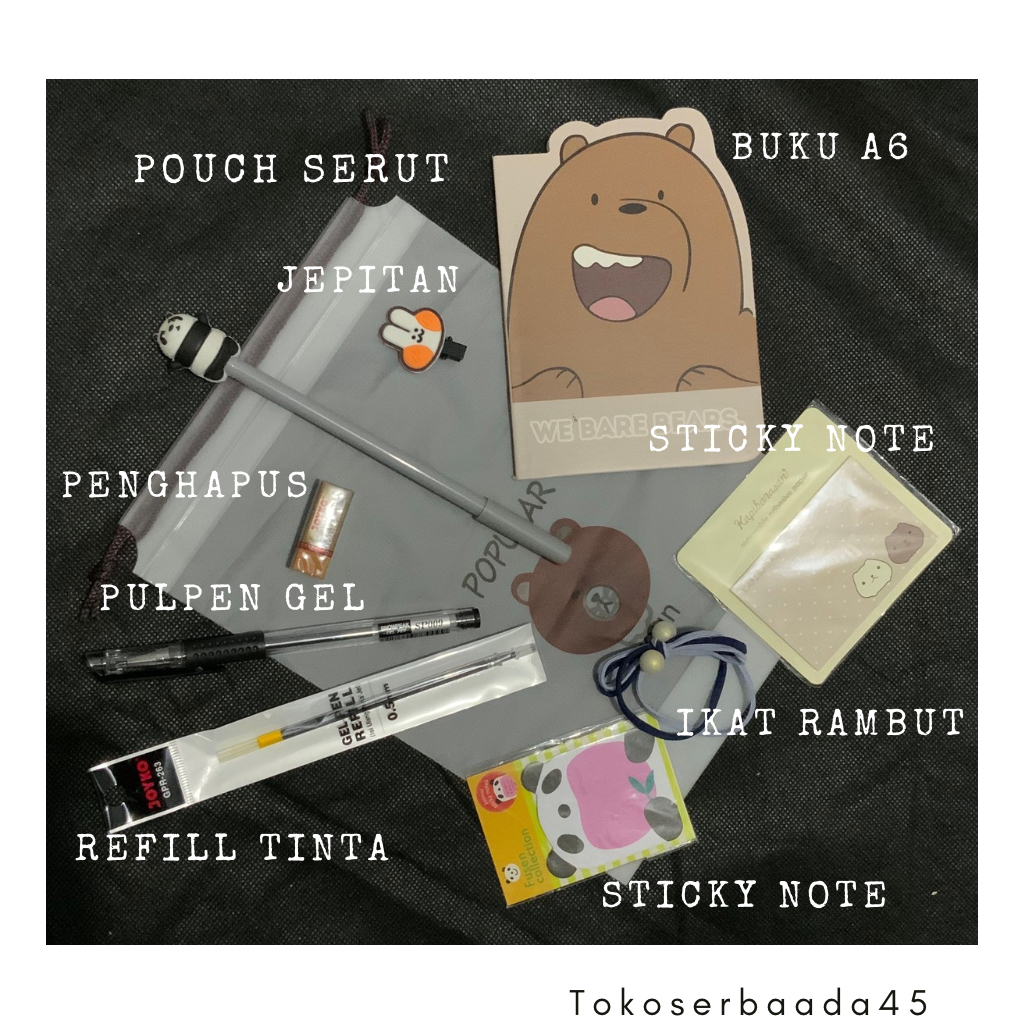 

PAKET ALAT TULIS 10 in 1 HAMPERS KADO GIFT STATIONERY SET FANCY STICKY NOTE POUCH SERUT PULPEN GEL .