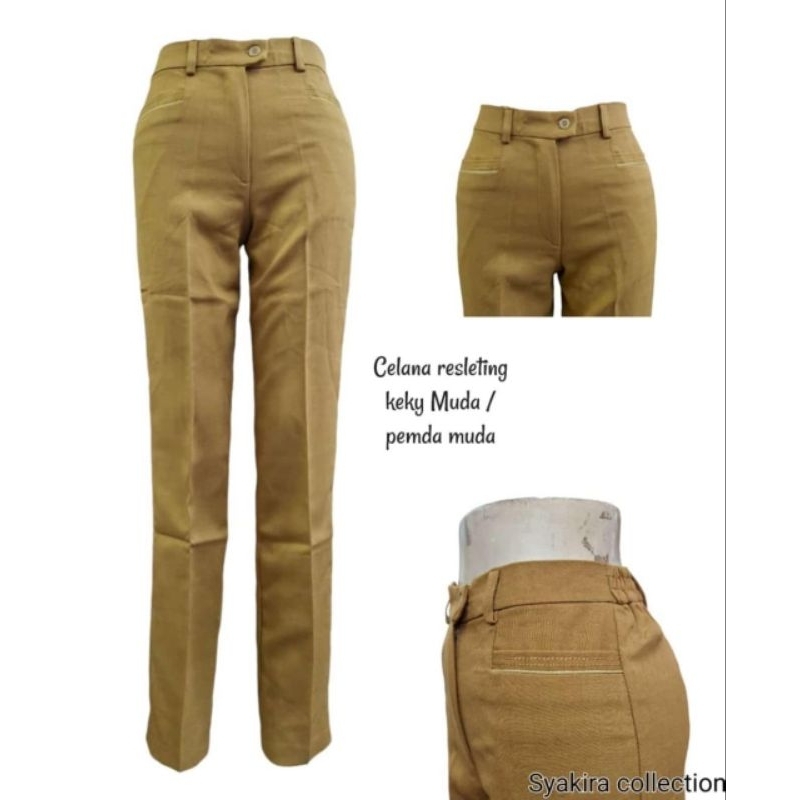 Celana pemda pns wanita celana khaki/keki kancing resleting  Celana kerja asn wanita