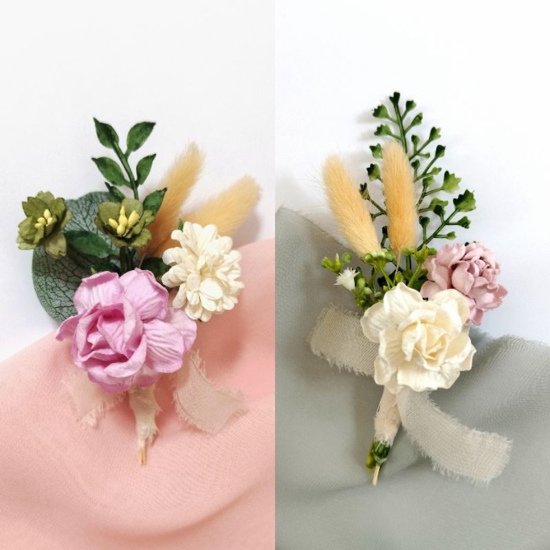 Ivory Lilac Meadow - Boutonniere Corsage Wedding Bunga Jas