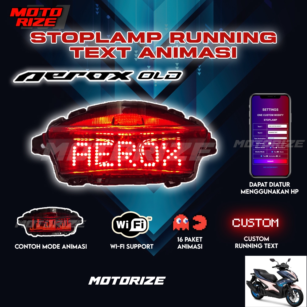 Stoplamp Running Text Animasi Aerox 155 Old Lampu LED Rem Belakang Modifikasi Variasi Motor MOTORIZE