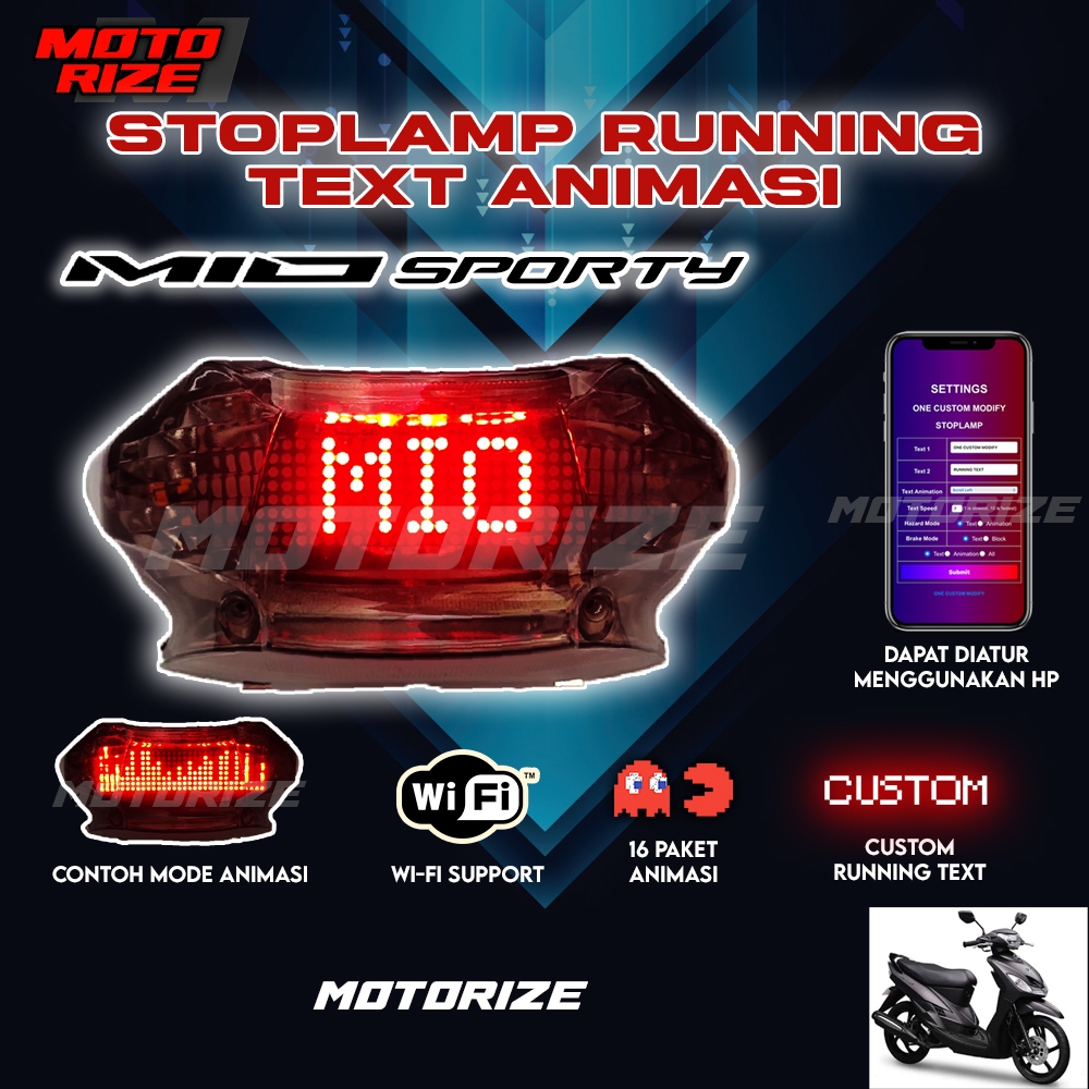 Stoplamp Running Text Animasi Mio Sporty Lampu LED Rem Belakang Modifikasi Variasi Motor MOTORIZE