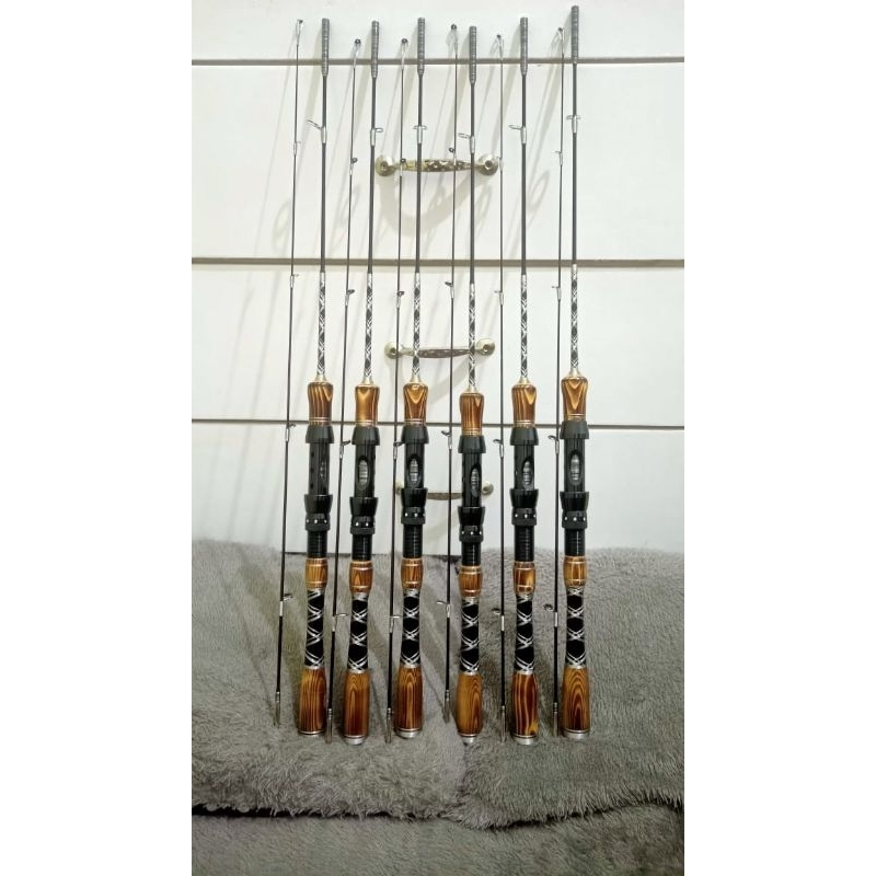 joran pancing udang / ikan dengan gagang kayu jati belanda salai