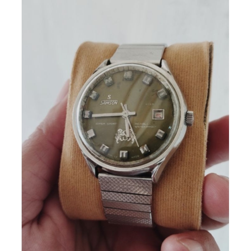 Jam Tangan Swiss Samson Anker Sport Incabloc Waterproof Automatic Dial Hijau Langka Sekali Kolektor 