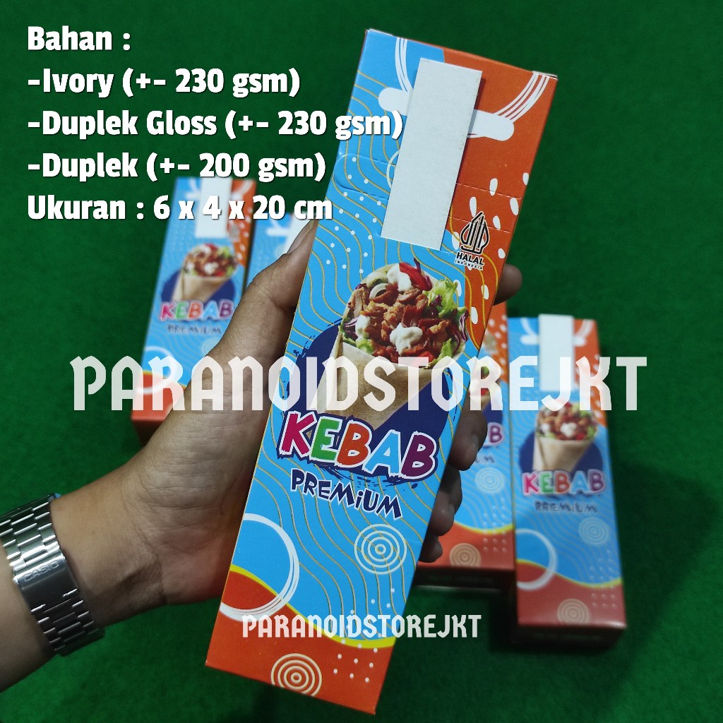 

BUNGKUS KEBAB KOTAK PREMIUM MURAH PROMO BAHAN IVORY DUPLEK BIRU ORANGE DUS KARDUS KEBAB