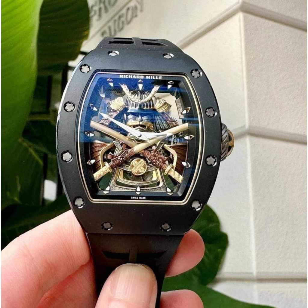 Jam Tangan Pria Richard Mille RM47 Tourbillion Samurai Automatic Strap Rubber 43mm MESIN SWISS Inclu