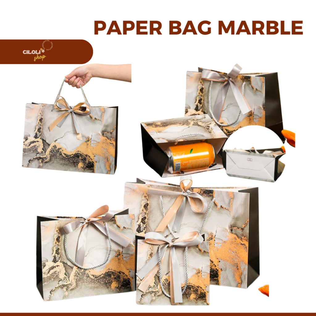 

SIZE MEDIUM PAPER BAG MARBLE JUMBO MOTIF MARMER + PITA PREMIUM TAS HAMPERS KADO GIFT HADIAH KANTONG GOODIE