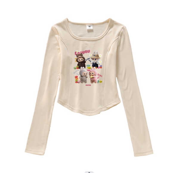 Demero Baju Atasan Wanita Terbaru Korean Style | Labubu | Crop Top Lengan Panjang | Baju Kaos Wanita