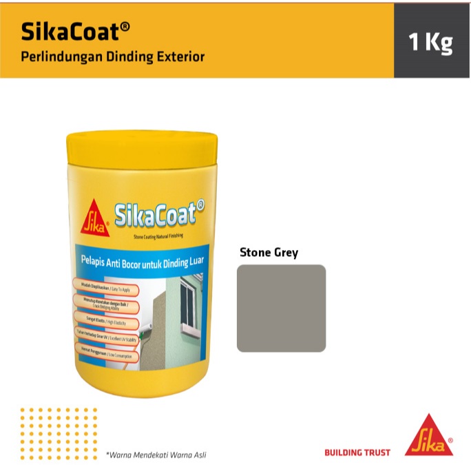 Sika - Sika Coat Cat Pelapis Anti Bocor Elastis Dinding Tembok Luar 1Kg - Stone Grey