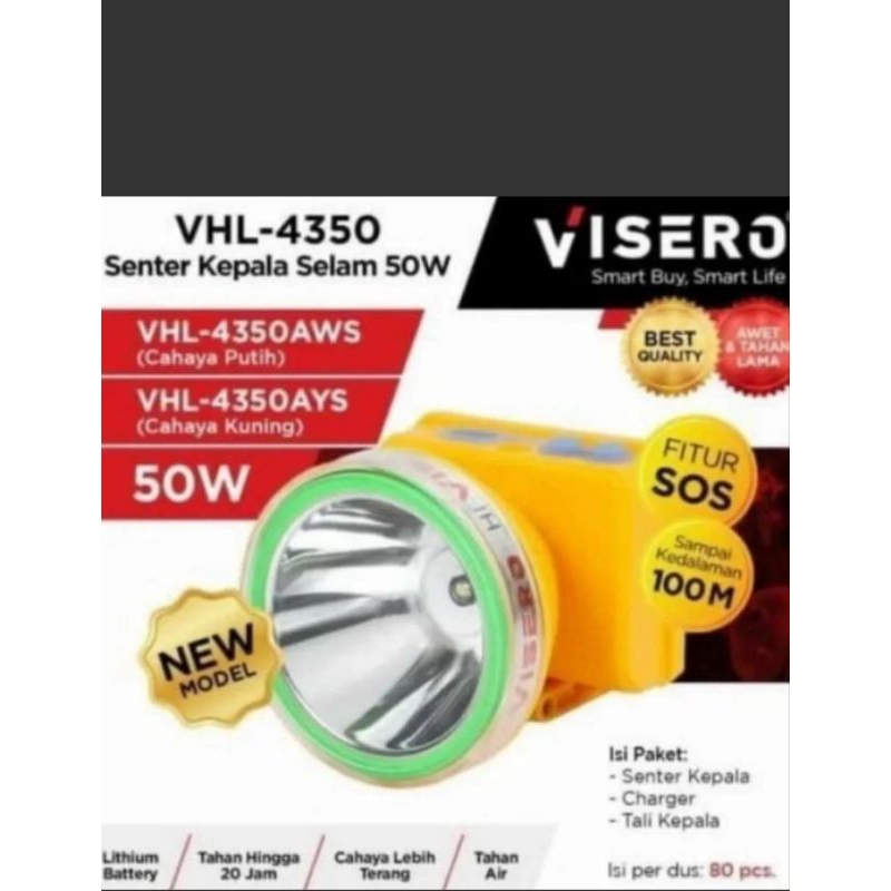 senter kepala selam visero VHL-4350 Cahaya putih/ cahaya kuning