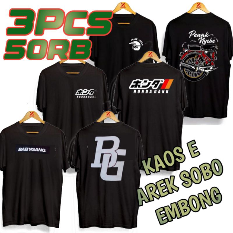 1 Paket isi 3.kaos e Anak jalanan. Baby gank,Honda gank,Cb. grosir Baju cowok cewek Keren