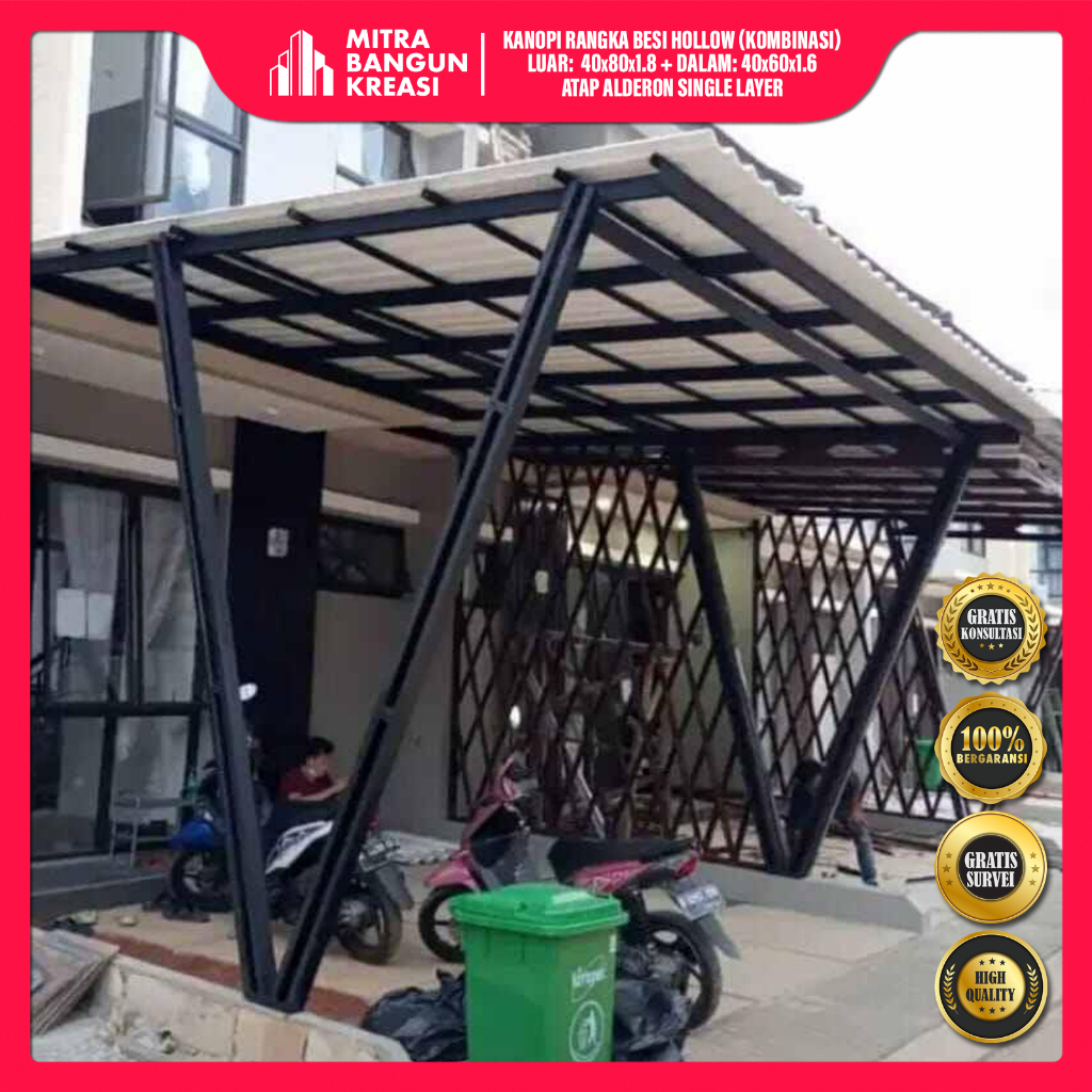 Harga Kanopi Alderon RS Single Layer 1.2mm Besi Hollow Galvanis Luaran 40x80 Isian 40x60 [KH012]