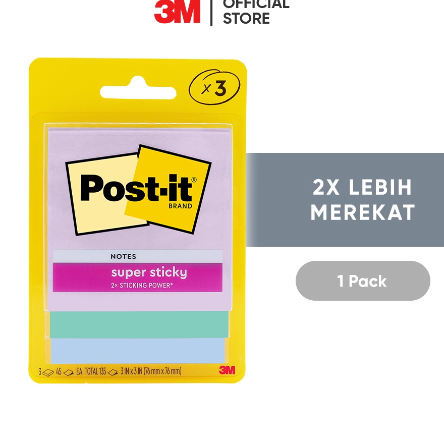 

STYLISH 3M Postit Super Sticky Notes Memo Tempel 33213SSJP 2x Lebih merekat 1 pak 76x76 mm Untuk penanda dan pengingat