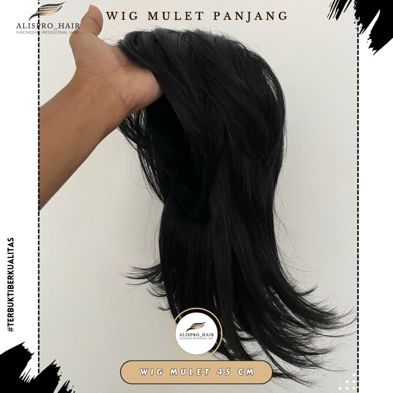 wig Rambut Palsu Mulet Panjang 45 cm Untuk Laki laki dan perempuan Bahan Sintetic Tahan Panas