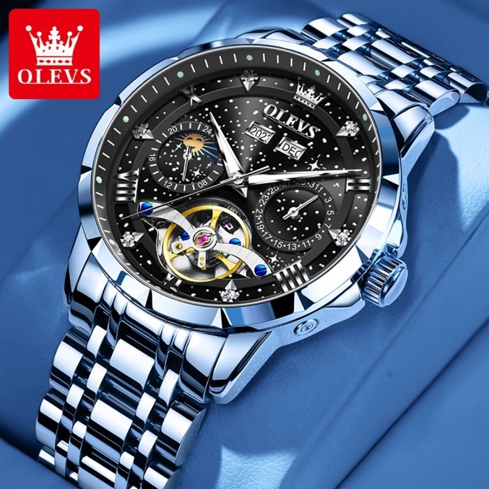 OLEVS Jam Tangan Pria Automatic Tourbillon Original Men Watch Desain Langit Berbintang Men Watch
