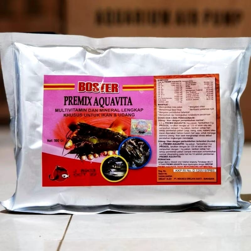 Boster Premix Aquavita 500 gram multivitamin dan mineral lengkap untuk ikan dan udang
