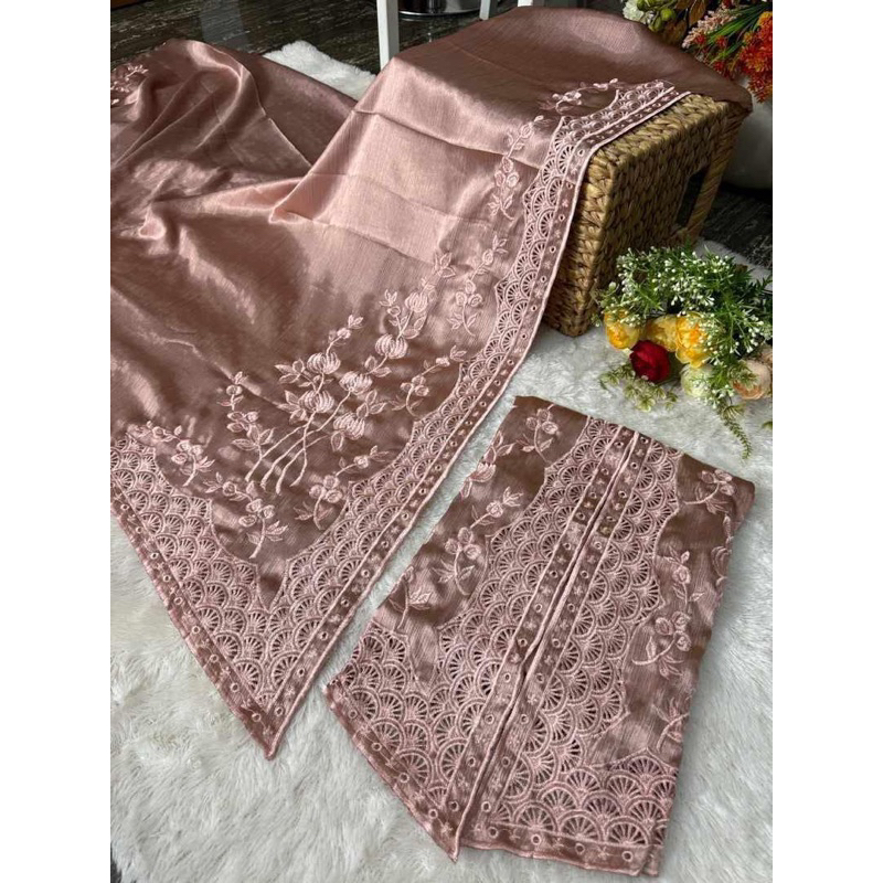 Kain kebaya bordir silk cradenza premium terbaru terlaris termurah bahan kebaya silk cradenza bali b