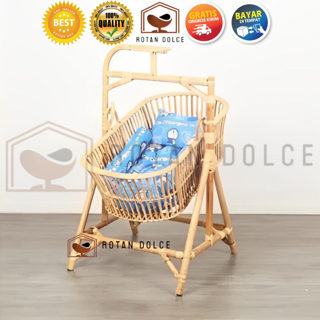 Keranjang Ayunan Bayi Rotan Dengan Kasur / Tempat Tidur Bayi Rotan Minimalis