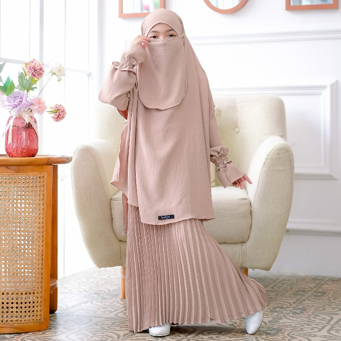 Salvina Kids - Gamis Anak  Plisket  French Khimar Free Cadar  Malika Set