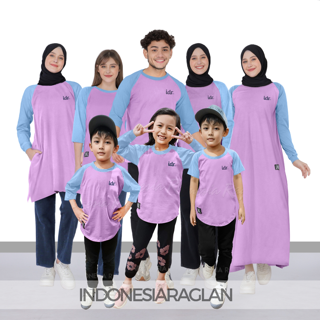 Indonesia Raglan Warna Lilac - Skyblue Kaos Family Set Keluarga, Couple, Satuan Semua Model Oversize