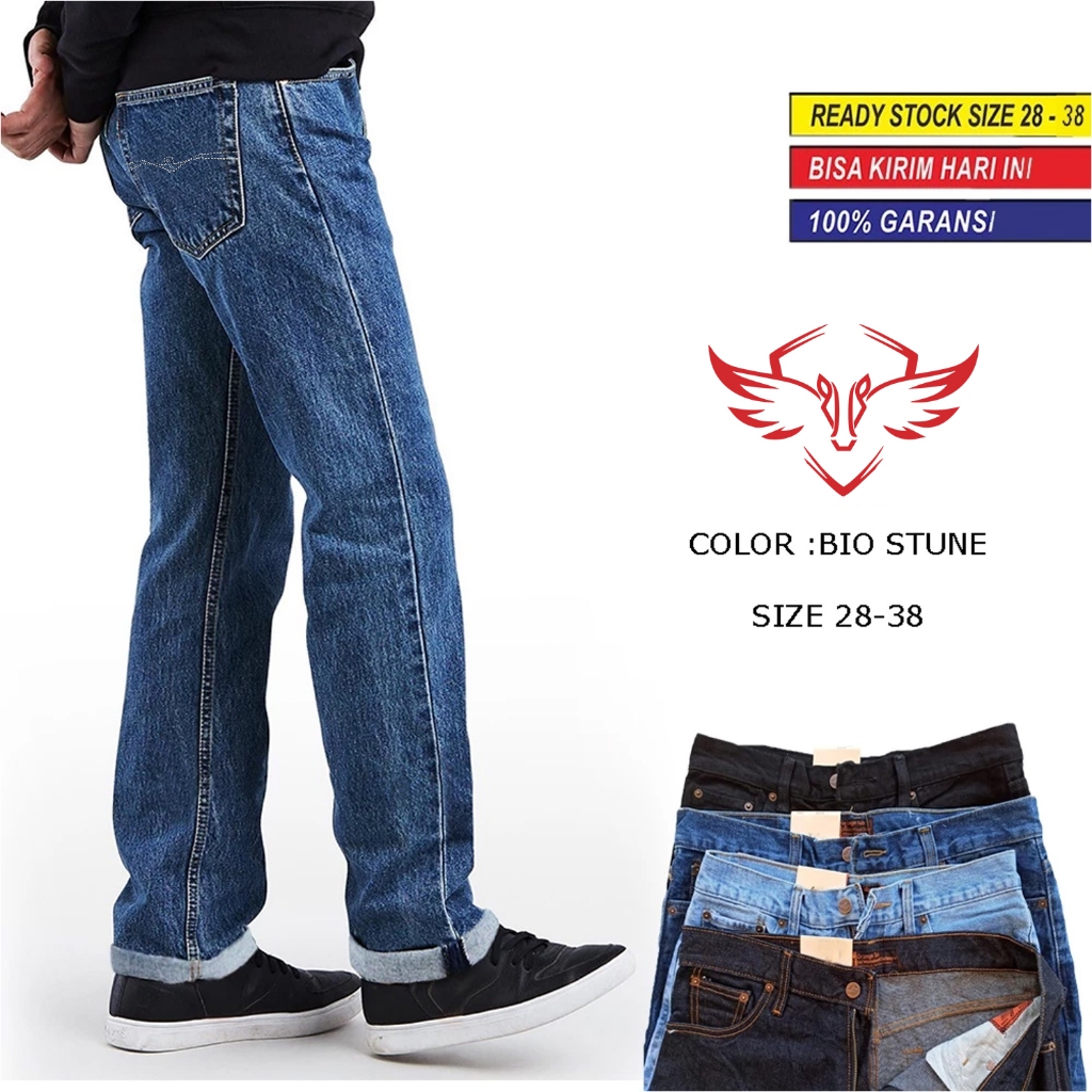 Celana Jeans Pria Kualitas Lea Pola Reguler fit Jens Standar Besic Panjang Pria size 28-38